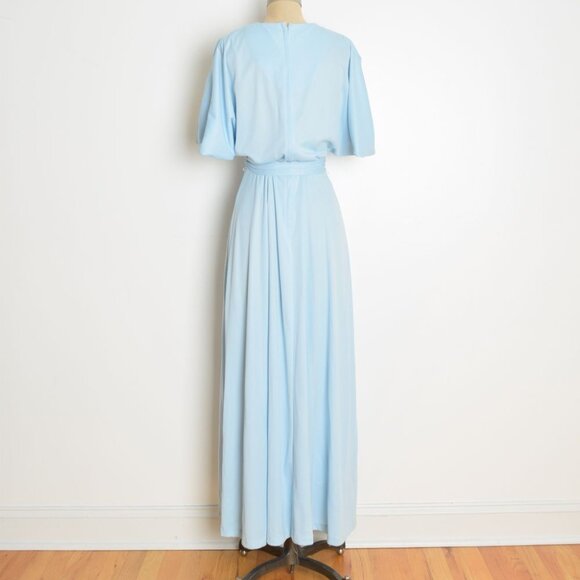 vintage 70s kimono dress blur floral print hippie boho long maxi belted L - Picture 7 of 8